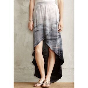 Gypsy 05 Anthropologie 100% Silk Seascape High Low Maxi Skirt Grey Motif Size M